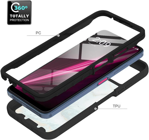 TJS Compatible for T-Mobile Revvl 6X 5G Case, with Built-in Screen Protector, TPU Matte Marble Soft Skin Case (Green)