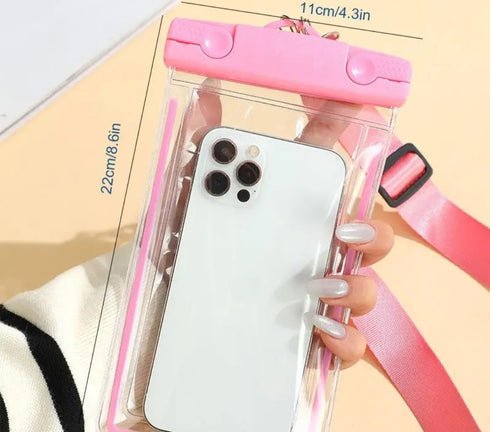 Sea, Sand & Sun Wide Strap Large Waterproof Phone Case, Deluxe Waterproof Pouch, Universal Phone Bag for