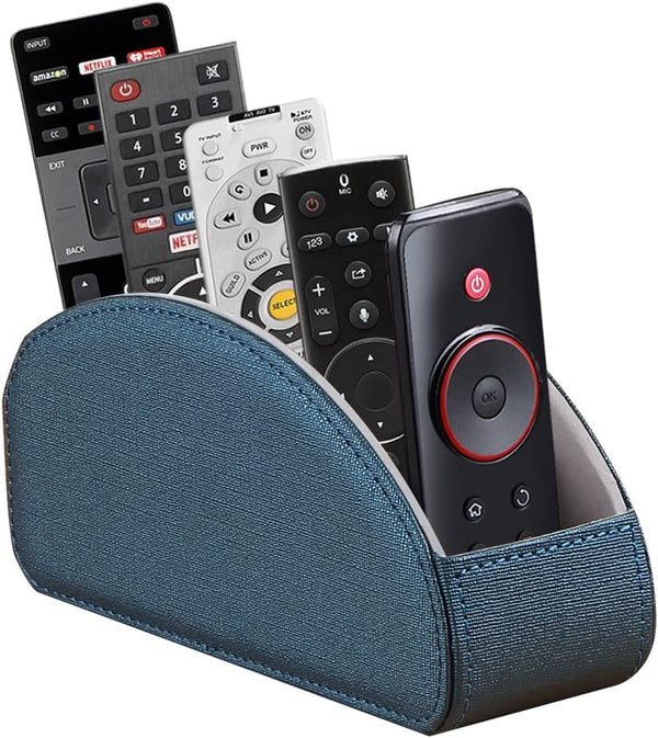 Arniche Leather Remote Control Holder,TV Remote Caddy with 5 Compartments,Desktop Organizer,for Store TV,DVD,Blu-Ray,Media