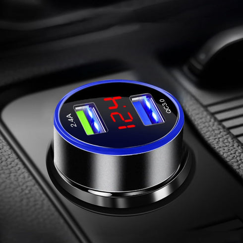 USB C Car Charger Adapter, Dual QC3.0 Ports Cigarette Lighter Charger with LED Voltage Display for iPhone and Galaxy