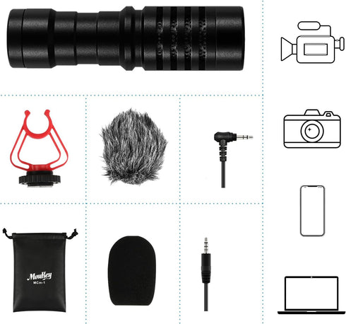 Moukey MCM-1 Video Microphone - Camera Microphone with Shock Mount for Vlogging Kit
