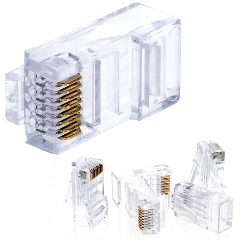 Cat5e RJ45 Modular Plugs, 8P8C UTP Ethernet Crimp Connectors, Gold-Plated Contacts (100 Pack)