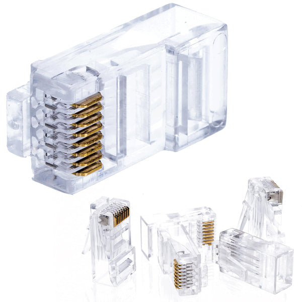 Cat5e RJ45 Modular Plugs, 8P8C UTP Ethernet Crimp Connectors, Gold-Plated Contacts (100 Pack)