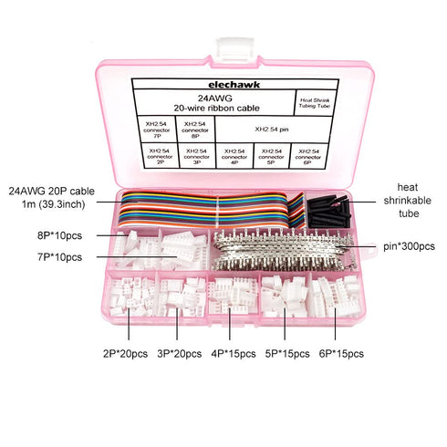 XH 2.54mm Connectors Pin Header and Ribbon Cables Wires Kit Compatible with JST-XH Connector 2/3/4/5/6/7/8 Female Pin Housing