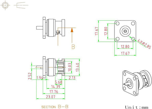 Superbat BNC Connectors, 4 Hole Flange Panel Chassis Mount Coaxial Solder Connector, 5pcs