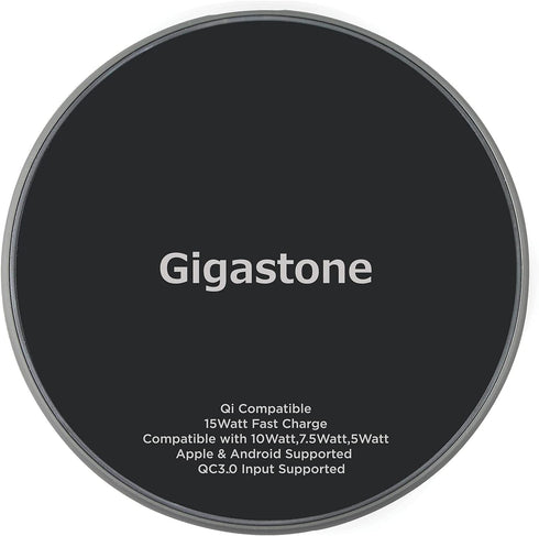 Gigastone Wireless Charger, Qi-Compatible 15W Charging Pad for iPhone 8/X/11/12 Series, Samsung Galaxy, AirPods