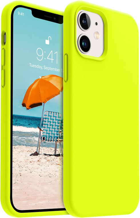 AOTESIER iPhone 12 & 12 Pro Case, Fluorescent Yellow, Silky Touch Premium Soft Liquid Silicone Anti-Fingerprint Cover