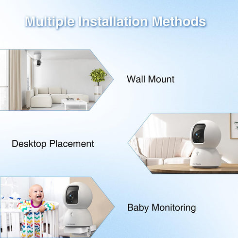 CINMOORE 3K 64GB 5GHz 2.4GHz 6, 360 2-Way Indoor Camera with Card, Human/Pet/Facial AI Detection, Dog/Cat/Pet Camera