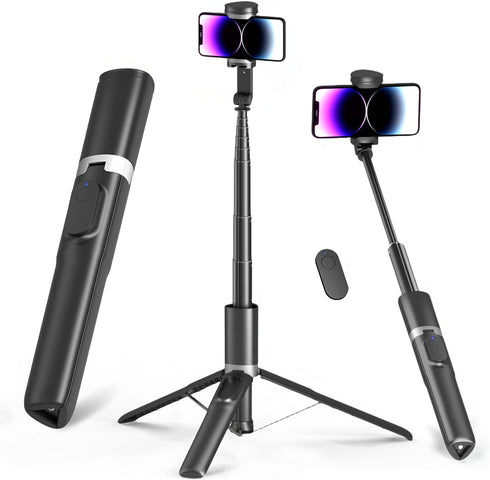 KINGJOY 61" Selfie Stick Tripod with Bluetooth Remote, Heavy Duty Aluminum Extendable Vlogging