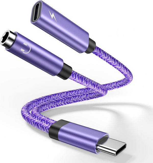 USB C to 3.5mm Audio Headphone & Android Phone Charger Adapter, 2-in-1 Type C Dongle Cable & 60W Fast Charging for
