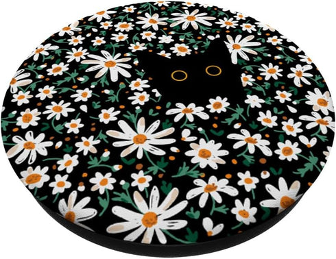 Cute Black Cat Hiding in Daisy Flower, Floral Cat PopSockets Standard PopGrip