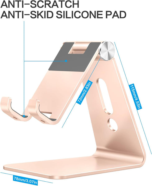 OMOTON Adjustable Cell Phone Stand, C2 Aluminum Desktop Dock Holder for iPhone 15/14/13 Pro, Samsung Galaxy, Gold