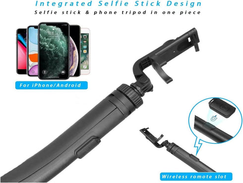 66" Selfie Stick Tripod for Cell Phone & Camera, Expandable Tripod with Remote Control, Portable for iPhone/Gopro
