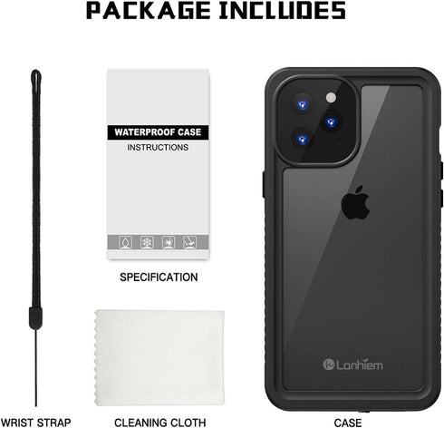 Lanhiem IP68 Waterproof Dustproof Case for iPhone 12 Pro with Built-in Screen Protector - Black