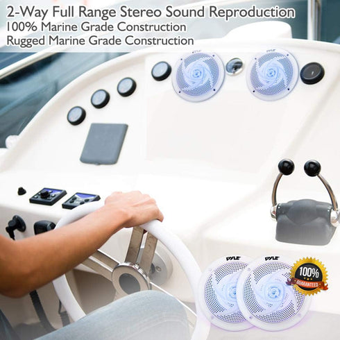Pyle Marine Speakers - 5.25 Inch 2 Way Waterproof Outdoor Audio System with LED Lights, 180 Watt Power - 1 Pair
