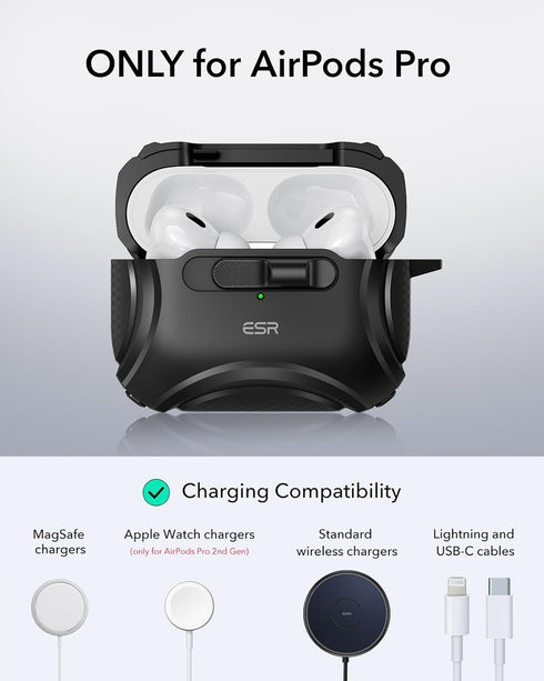 ESR AirPods Pro Case (2023/2022/2019, 2nd/1st Gen), Compatible with USB-C/Lightning, Effortless MagSafe, Black