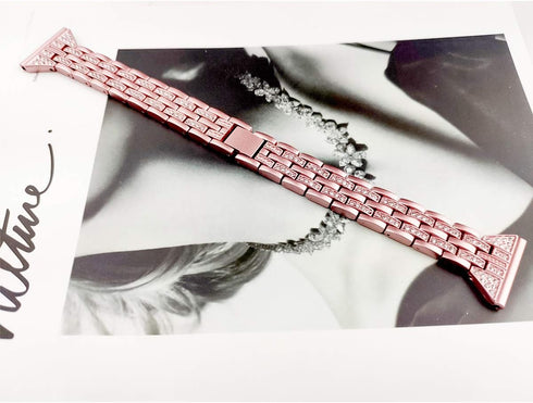 Bands Compatible with Fitbit Versa 2/Versa Lite/Versa, Women Replacement Metal Rhinestone Bracelet, Rose Gold