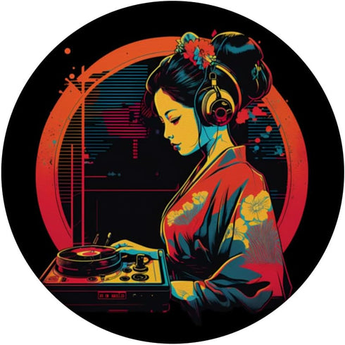 Retro Geisha DJ Girl EDM Japanese Kimono Vaporwave Aesthetic PopSockets Swappable PopGrip