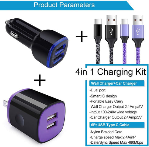 Type C Charger Fast Charging Block for Samsung Galaxy S24 Ultra S23 FE S22 S21 S20 S10 Note 20 A15 5G A54 A51 A10e A20 A50 A71 A21 A11 A01 A14, LG Stylo 6/5/4, Wall Charger, Car Adapter, USB C Cable