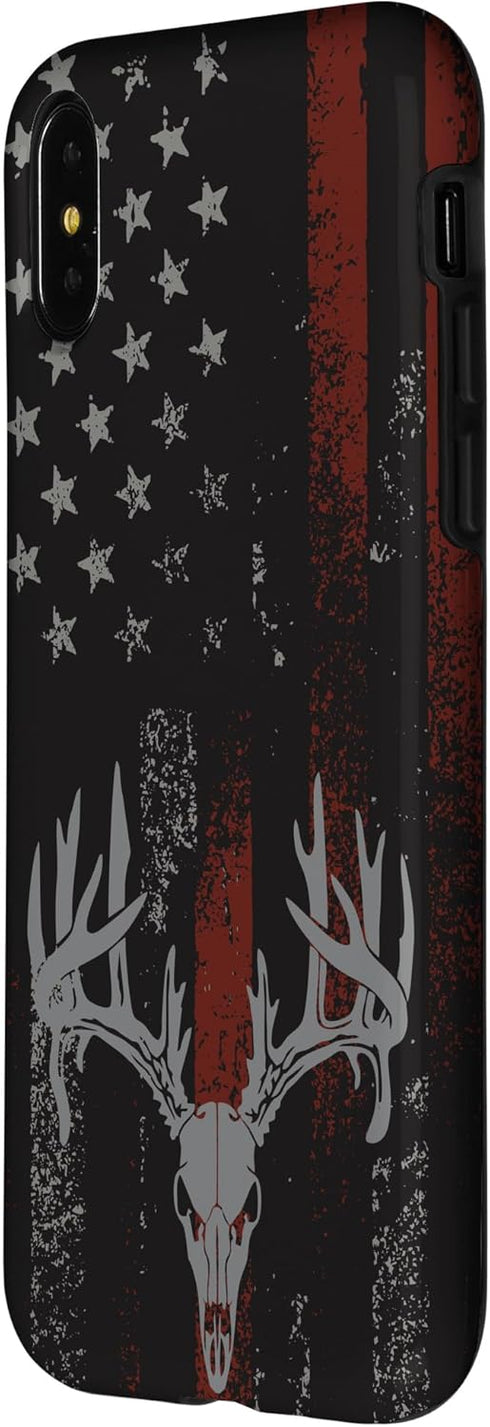 iPhone X/XS Case, American Flag Whitetail Deer Buck Hunting USA FLAG Hunter