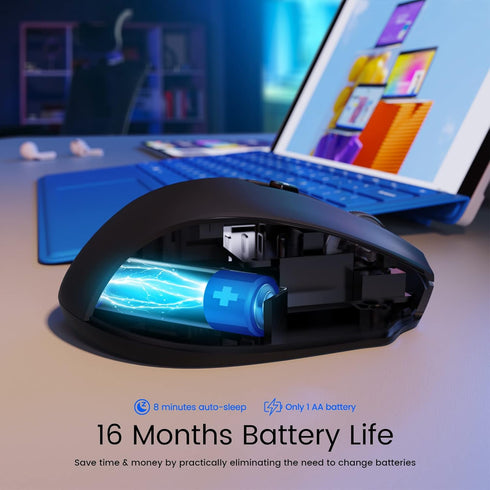 Wireless Mouse, D-09 USB Cordless Mice for Laptop, Ergo Grips, 5-Level 2400 DPI, 16 Months Battery, Portable for PC, Mac
