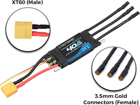 TOYTENSI 40A 24S XT60 3.5mm Water-Cooled Brushless Marine ESC for RC Boat, Boat ESC with & Bullet Connectors