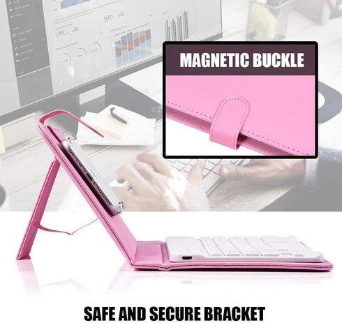 Portable Bluetooth Keyboard with Leather Case Cover for 4.5''-6.8'' iOS, Android and Windows Smart Phones