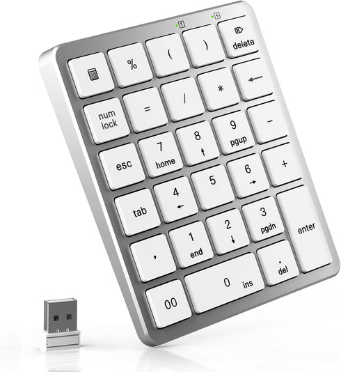 PINKCAT Wireless Number Pad, 28 Keys Numeric Keypad with 2.4G Mini USB Receiver for Laptop, PC, Notebook, Desktop,