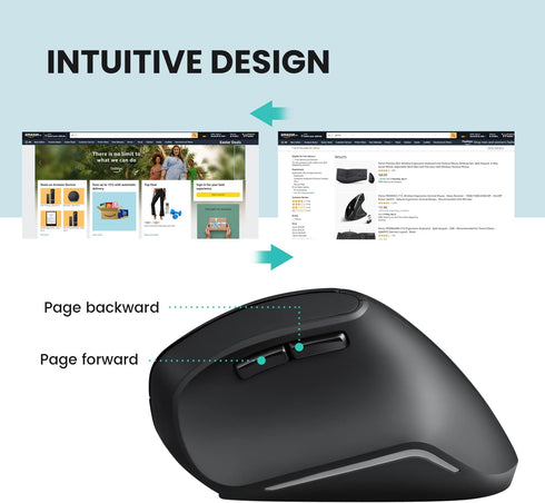 Perixx PERIMICE-804 Bluetooth Vertical Mouse, Black, Bluetooth Connection for Windows and Android, No USB Receiver