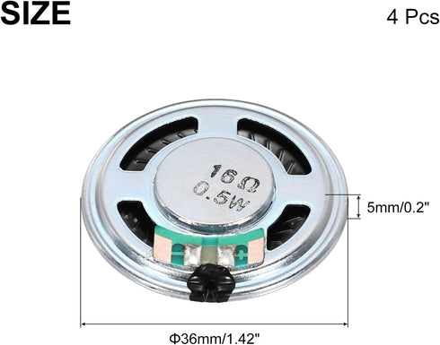 uxcell 4 0.5W 16 Pcs Ohm Small Speakers Metal Shell Round Internal Micro Magnet Speaker for Mini Speakers DVD EVD