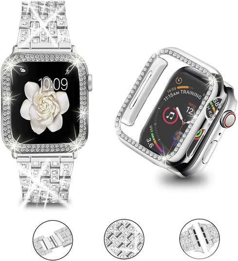 Compatible Apple Watch Band 49mm 46mm 45mm 41mm 38mm 40mm 42mm 44mm, 2 Pack Bling Crystal Diamonds Case Cover for