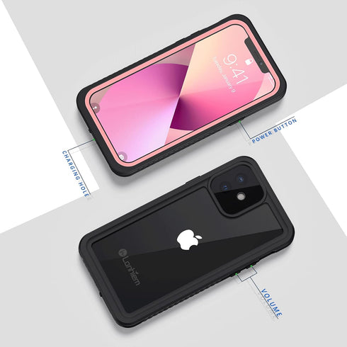 Lanhiem Waterproof Case for iPhone 12, Dustproof Shockproof with Built-in Screen Protector, Pink