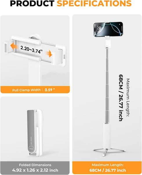 SupeDesk Selfie Stick for iPhone, Selfie Stick Tripod with Wireless Remote, Foldable & Portable Phone Tripod Stand