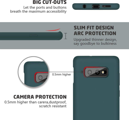 ABITKU Galaxy S10e Case, Slim Liquid Gel Rubber Shockproof Cover, Soft Microfiber Cloth Lining, Green