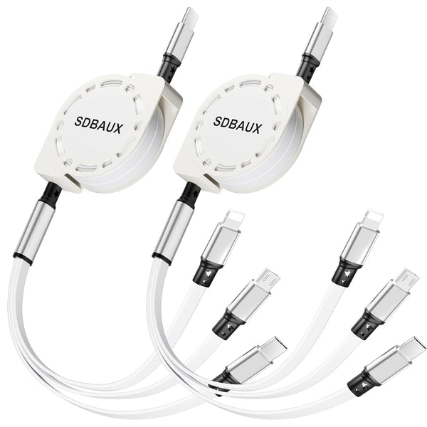 Multi Charging Cable, USB C to 3 in 1 Retractable Lightning/Type C/Micro Port Fast Charger Cord for Cell Phones