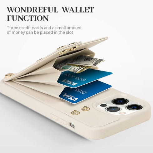 LAMEEKU Wallet Case for iPhone 12 Pro Max, RFID Blocking Leather Case with Card Holder and Kickstand, Beige