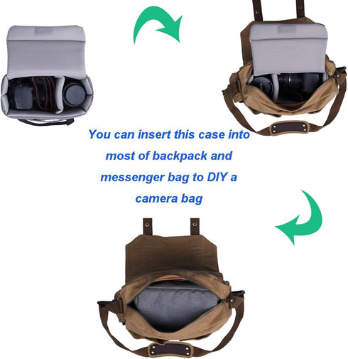 BOMKEE Protective Bag for DSLR SLR Camera, Padded Insert Cube, Water Resistant, Grey, for Sony, Canon, Nikon, Olympus
