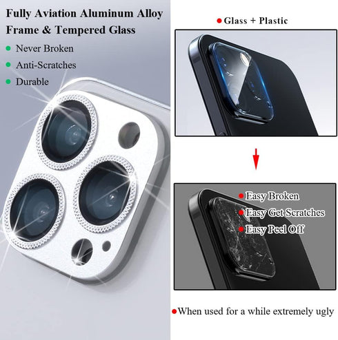 2 Pack Camera Lens Protector for iPhone 13 Pro/Max, Aluminum Alloy Metal & 9H Tempered Glass