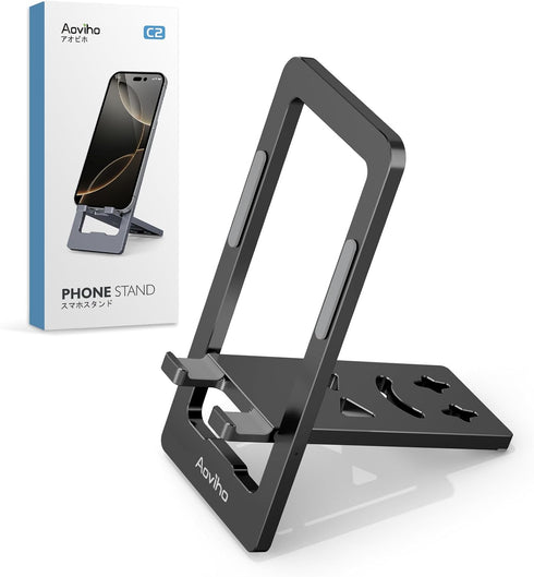 Aoviho Phone Stand for Desk, Ultra-Thin Foldable Aluminum Phone Holder, Portable Travel &