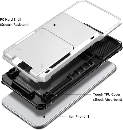 Vofolen Protective Wallet Case for iPhone 11, 4-Card Holder Flip Door Anti-Scratch Dual Layer Cover (White)