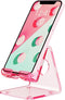 Crpich Acrylic Cell Phone Stand, Portable Clear Pink Phone Holder for Desk, Compatible with iPhone 15/14/13/12/11 Pro