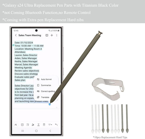 (Without Bluetooth) Galaxy s24 Ultra Touch s Pen Replacement Stylus Pen Parts for Samsung Galaxy s24 Ultra (5G) s928 6.8 Inches -Gray Color