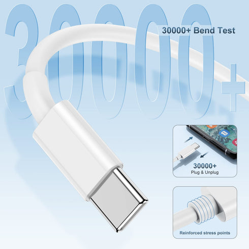 20W USB C Fast Charger Block & 10 Ft Type C to C Cable (60W) for iPhone 15 Pro Max, iPad, MacBook, Samsung.