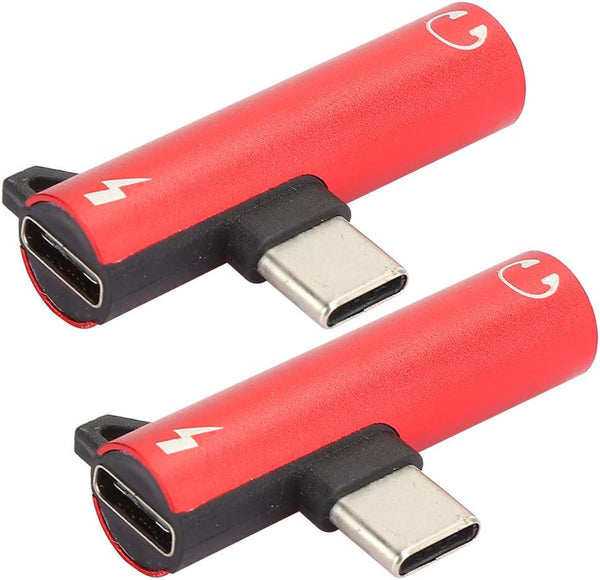 2Pcs USB Type-C to 3.5mm Female Headphone & Charger Adapter, 2-in-1 Fast Charging Cable for Type-C Phones (Red)