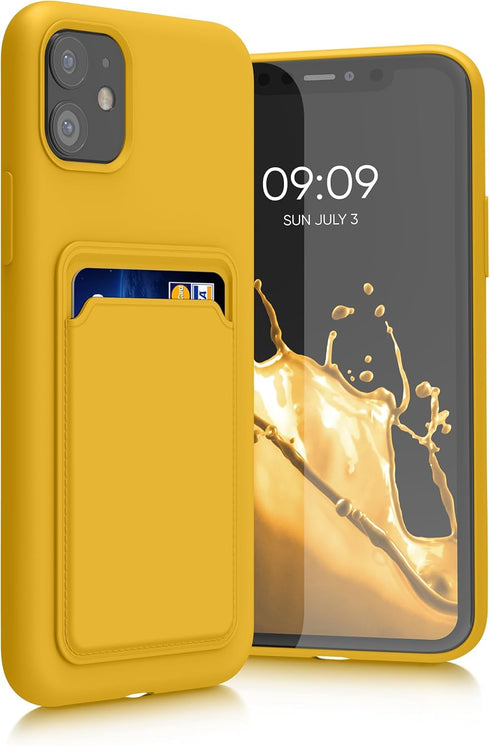 kwmobile Case Compatible with Apple iPhone 11, TPU Phone Cover with Credit Card Holder, Radiant Yellow