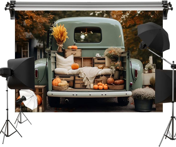 Kate 6.5x6.5ft/2x2m Autumn Truck Pumpkin Digital Printed Backdrop for Photo Studio Props