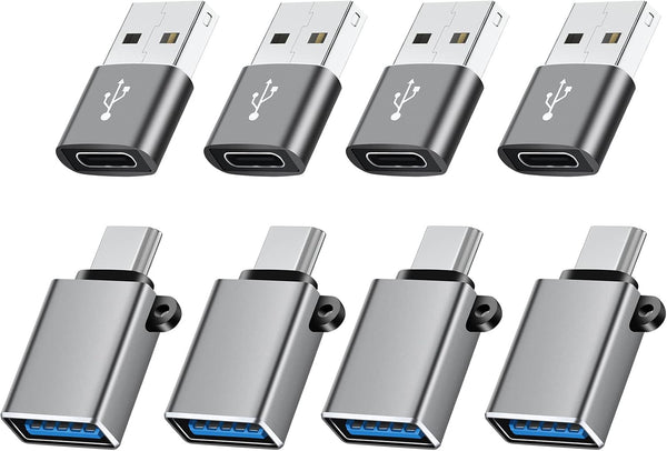 USB to USB C Adapter 8 Pack, USB C to USB Adapter for iPhone, MacBook Pro, iPad, iMac and More (Grey)