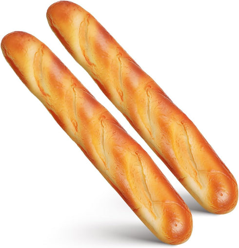 jojofuny 2-Pack Artificial French Baguette 13.58In Realistic Pu Fake Bread Loaves for