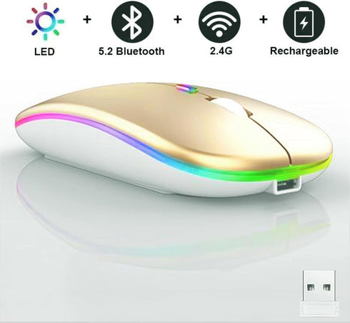Wireless Bluetooth Mouse, LED Dual Mode Rechargeable Silent Slim Mouse, Portable for Laptop, Desktop, Tablet, Phone,