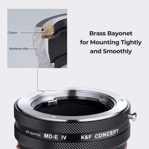 K&F Concept Lens Mount Adapter MD-NEX IV for Minolta Rokkor Lens and Sony E Mount Camera Body